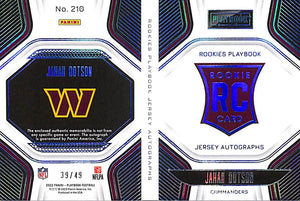 2022 JAHAN DOTSON (RC) Panini Rookie Playbook #210 39/49