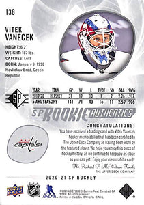 2020-21 Vitek Vanecek # 138 SP Rookie Authentics