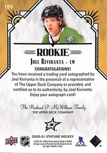 2020-21 Joel Kivranta # 189 Upper Deck Stature (Auto) (66/85)