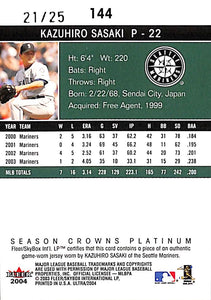 2004 Kazuhiro Sasaki # 144 Fleer Seasons Crowns Platinum (21/25)