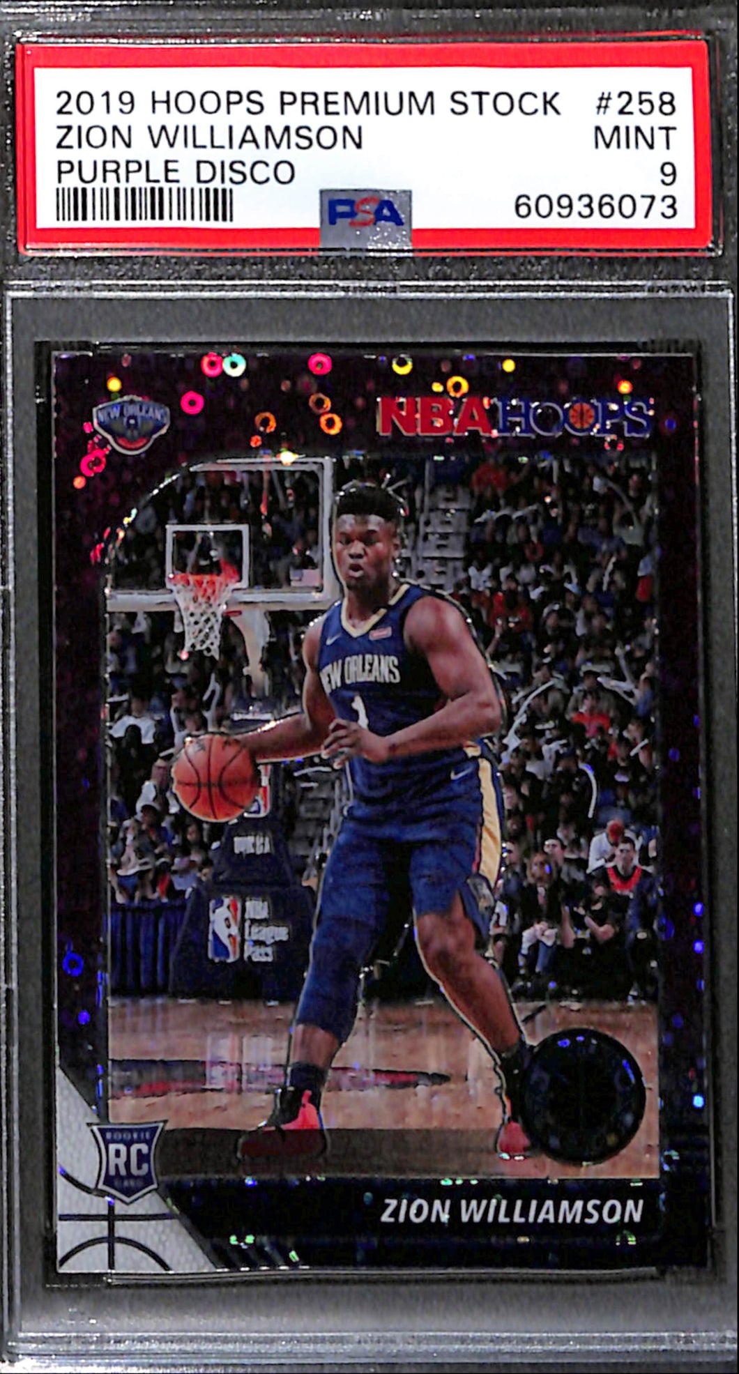 Zion Williamson 2019 Hoops Premium Stock Purple Disco PSA 9