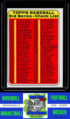 1969 Topps #214 3rd Series Check List: 219-327 / Autographed Check List