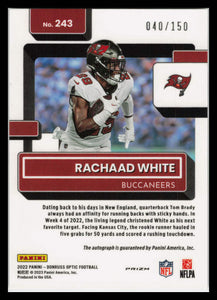 2022 Optic Football Rachaad White Base Rated Rookie Auto 040/150 Tampa Bay Bucs