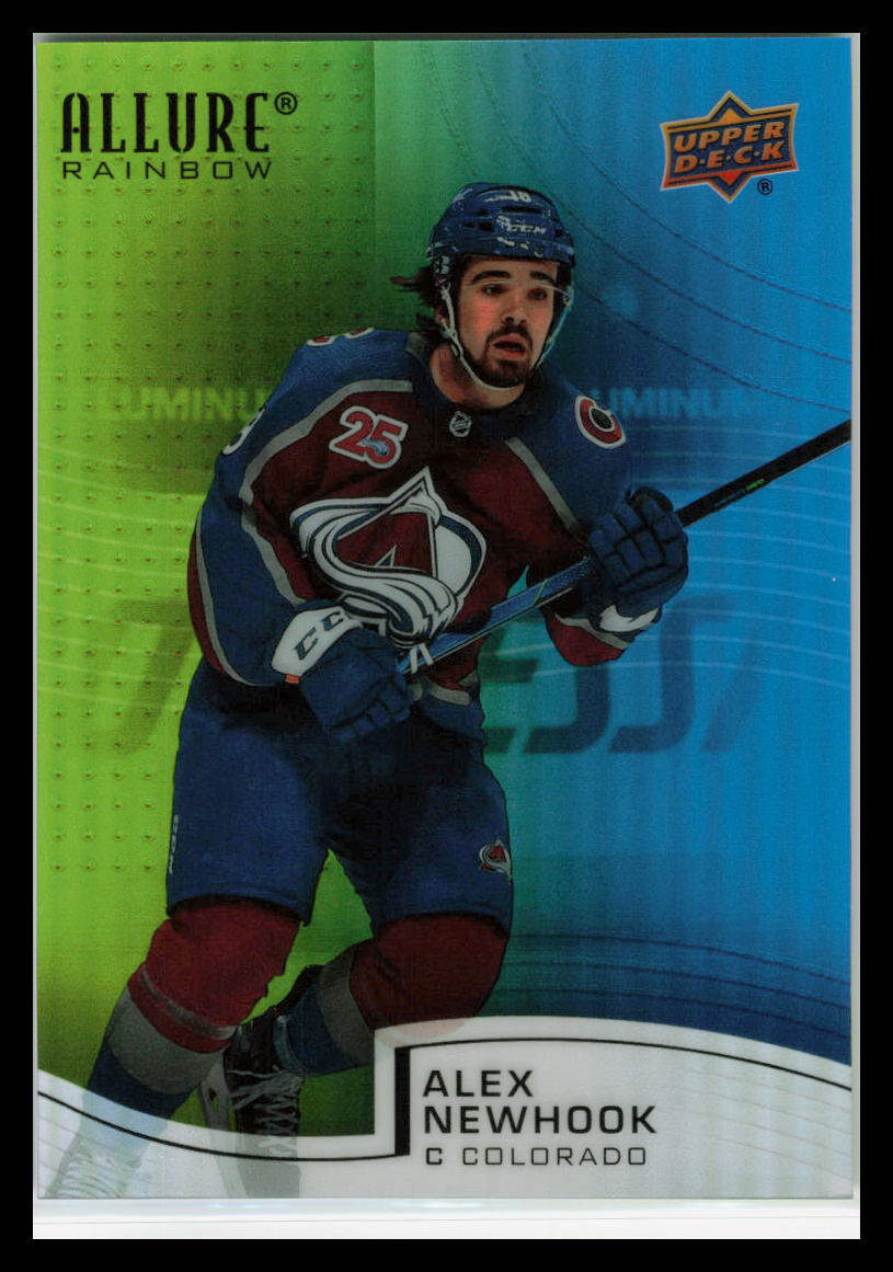 2021-22 Upper Deck Allure Alex Newhook RC #R-36 Green / Blue Rainbow 184/299