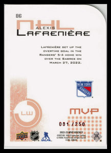 2022-23 Upper Deck MVP #86 Colors And Contours 001/250 Alexis Lafreniere Rangers