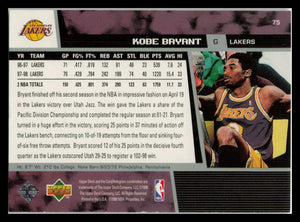 Kobe Bryant card #75 1998 Upper Deck Game Dated Card