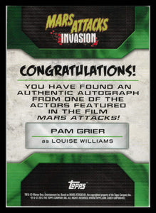 2013 Topps Mars Attacks Invasion Pam Grier Louise Williams Autograph