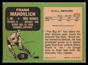 1970-71 Topps Frank Mahovlich #22 Detroit Red Wings HOF