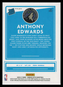 2020-21 Donruss Optic Anthony Edwards # 151 Rated Rookie Silver Pulsar Prizm