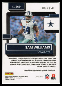 2022 Panini Donruss Optic Sam Williams #269 RC Auto 142/150 Cowboys