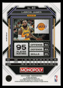 2022-23 Panini Prizm NBA Monopoly LeBron James Silver Card # 40 Lakers