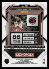 Load image into Gallery viewer, 2022-2023 Monopoly Panini Prizm Fred VanVleet Gold Money Shimmer /500 NO. 83