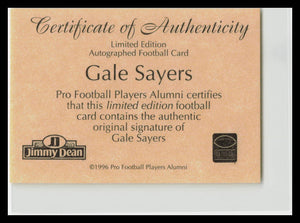 Gale Sayers Autograph 1996 Jimmy Dean All Time Greats w/COA