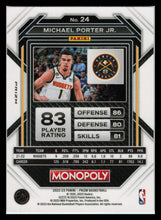 Load image into Gallery viewer, 2022-23 Panini Prizm Monopoly Michael Porter Jr. TEAL Wave SP #24 Denver Nuggets