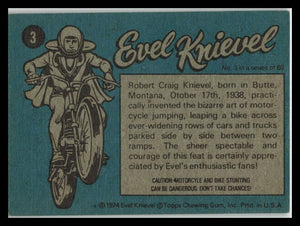 1974 TOPPS VINTAGE EVEL KNIEVEL #3 RARE Nice Vintage