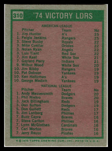 1975 Topps #310 1974 Victory Leaders (Jim Hunter / Fergie Jenkins / Andy Messersmith / Phil Niekro)