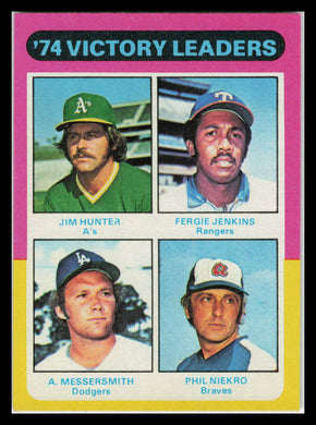 1975 Topps #310 1974 Victory Leaders (Jim Hunter / Fergie Jenkins / Andy Messersmith / Phil Niekro)