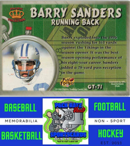 1996 Pacific Litho-Cel #GT-71 Barry Sanders M/F Game Time NM