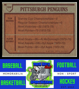 1973 Topps #104 Pittsburgh Penguins Team TC VG/EX