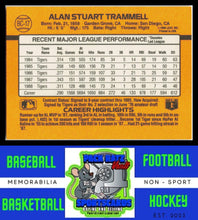 Load image into Gallery viewer, 1989 Donruss #BC-17d Alan Trammell "© 1988 LEAF, INC" &amp; "* Denotes *" on back Bonus MVP's NM