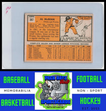 Load image into Gallery viewer, 1963 Topps #387b Al McBean Orange &quot;A&quot; on cartoon on back VG