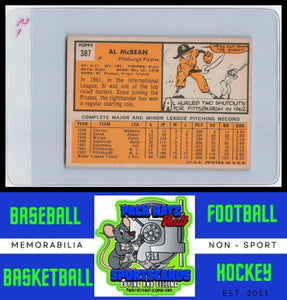 1963 Topps #387b Al McBean Orange "A" on cartoon on back VG