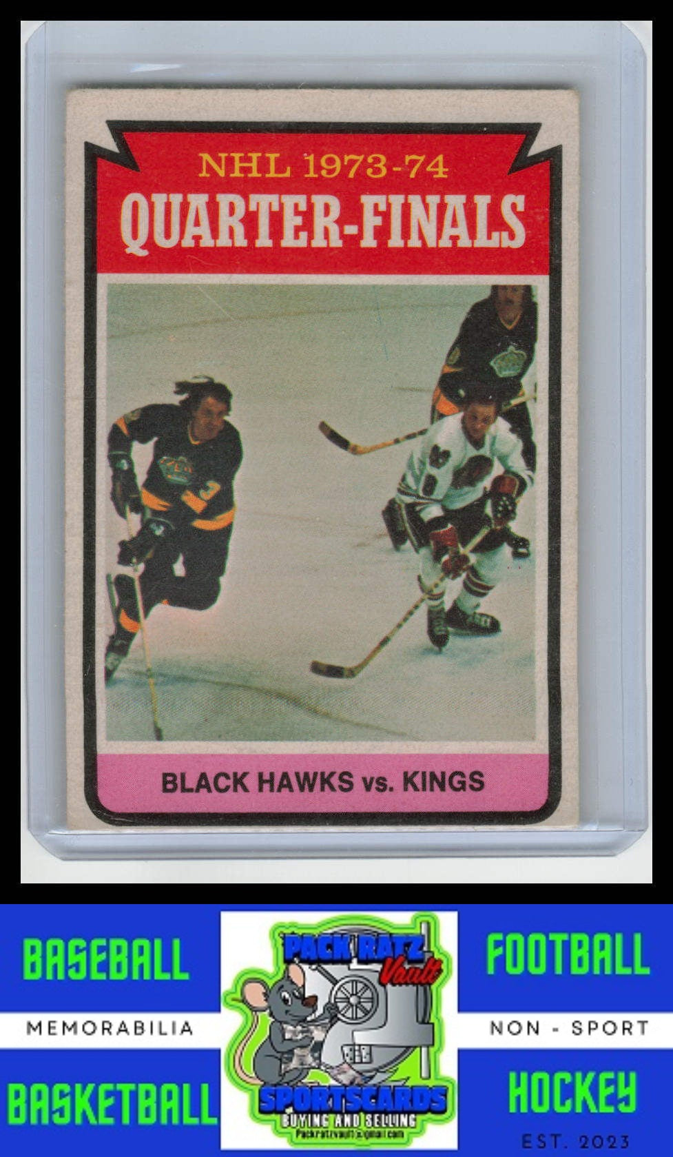 1974 Topps #212 Quarterfinals (Blackhawks vs. Kings) VG