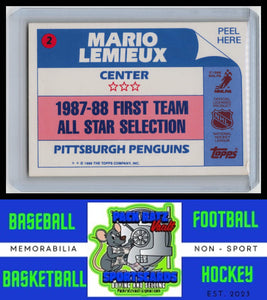 1988 Topps #2 Mario Lemieux Sticker Inserts VG