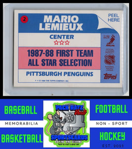 1988 Topps #2 Mario Lemieux Sticker Inserts VG