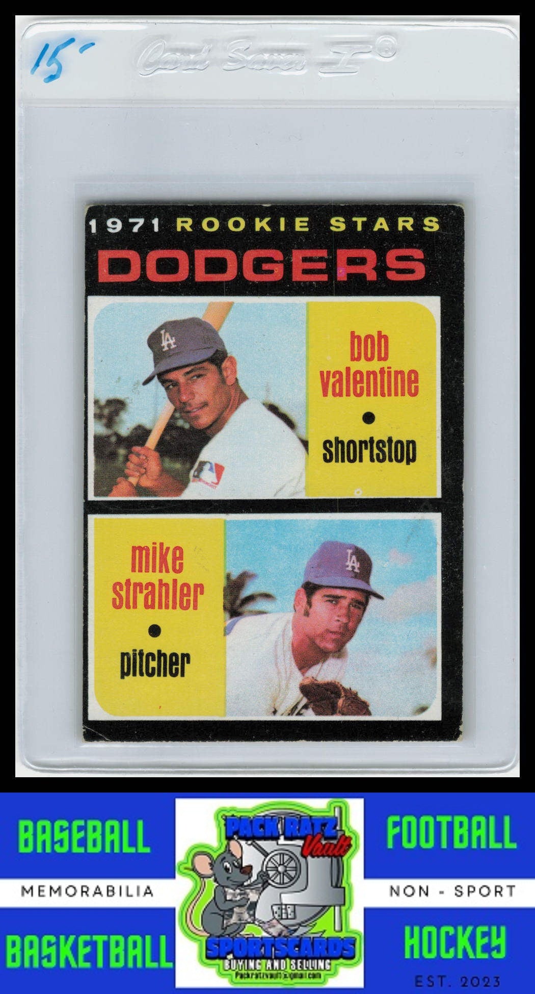 1971 Topps #188 Dodgers Rookies - Bob Valentine / Mike Strahler RS, RC VG