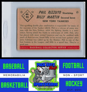 1953 Bowman Color #93 Billy Martin / Phil Rizzuto CPC VG / Crease Upper left