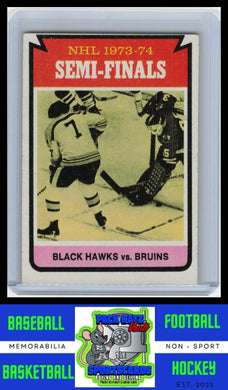 1974 Topps #214 Semifinals (Bruins vs. Blackhawks) VG