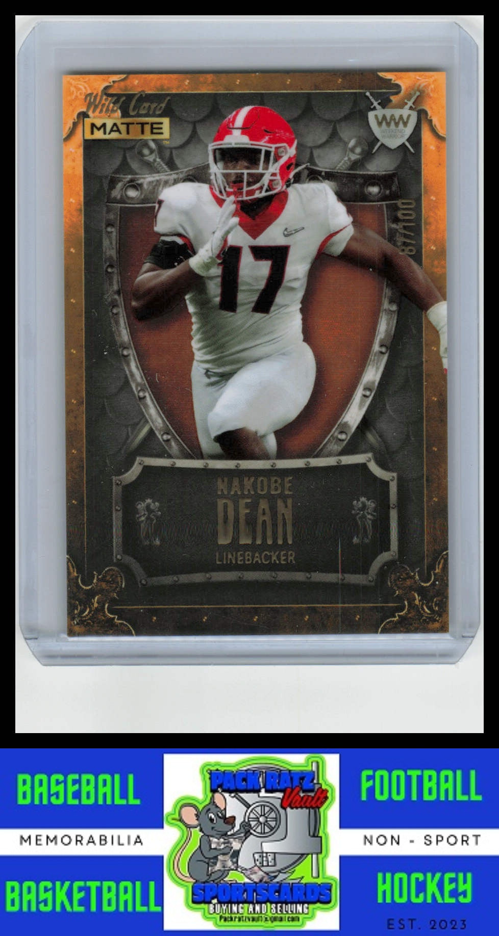 2022 Wild Card Matte #WW-40 Nakobe Dean 87/100 Weekend Warrior Gold/Silver/Orange NM