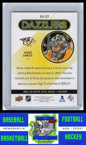 2021 Upper Deck #DZ-27 Juuse Saros Dazzlers Blue NM