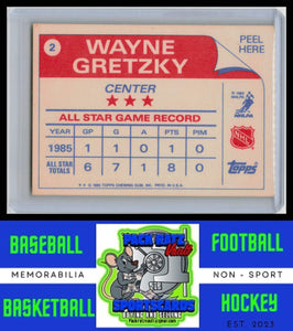 1985 Topps #2 Wayne Gretzky Sticker Inserts NM