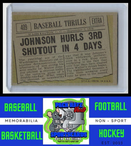 1961 Topps #409 Johnson Hurls 3rd Shutout in 4 Days BT VG/EX