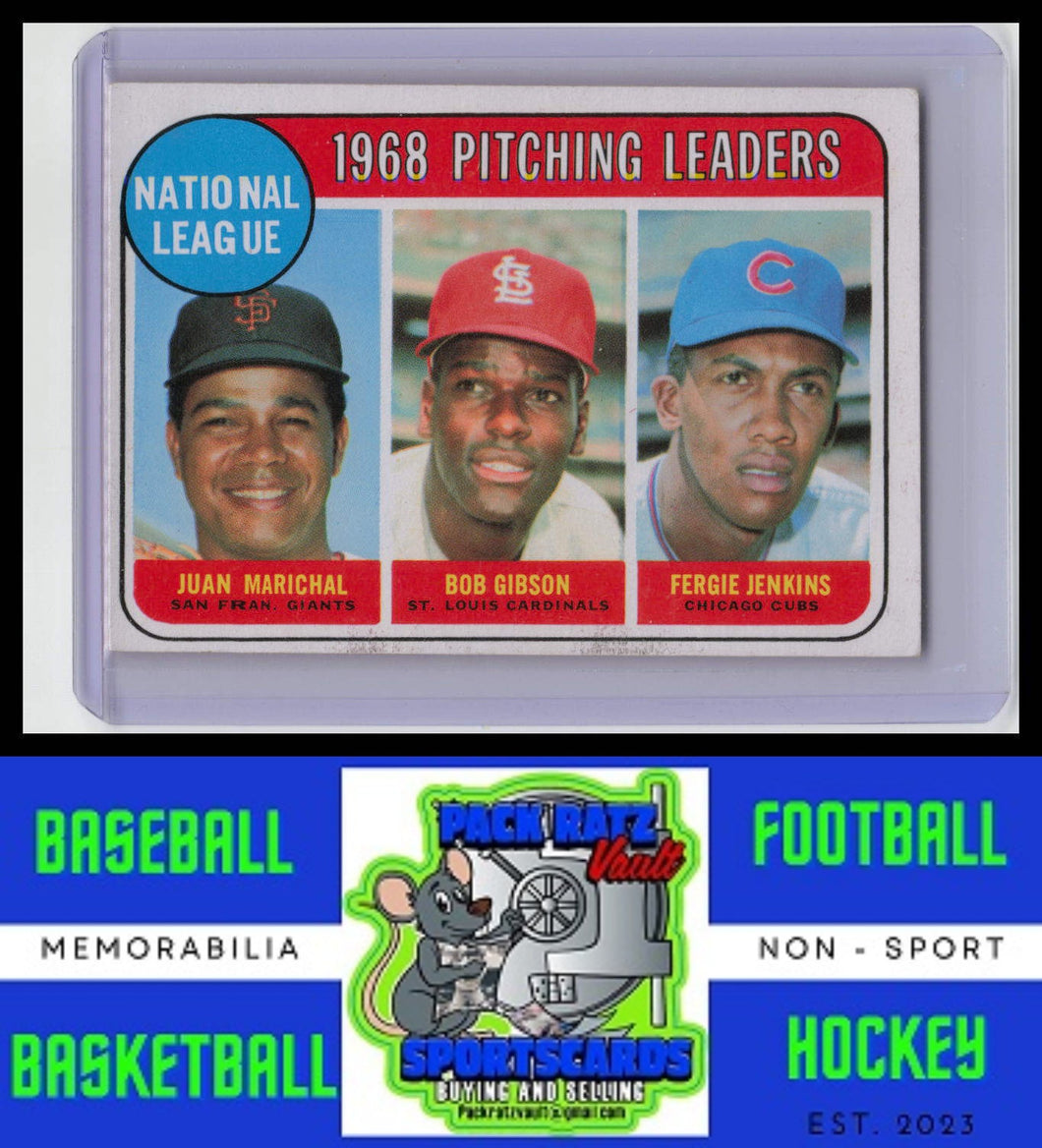 1969 Topps #10 1968 NL Pitching Leaders - Juan Marichal / Bob Gibson / Fergie Jenkins LL VG/EX