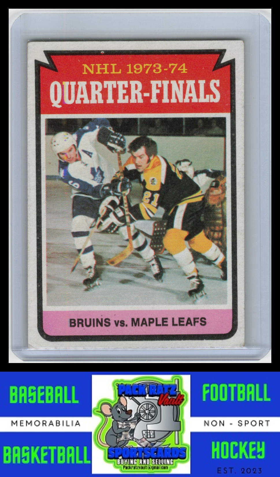 1974 Topps #211 Quarterfinals (Bruins vs. Maple Leafs) VG/EX