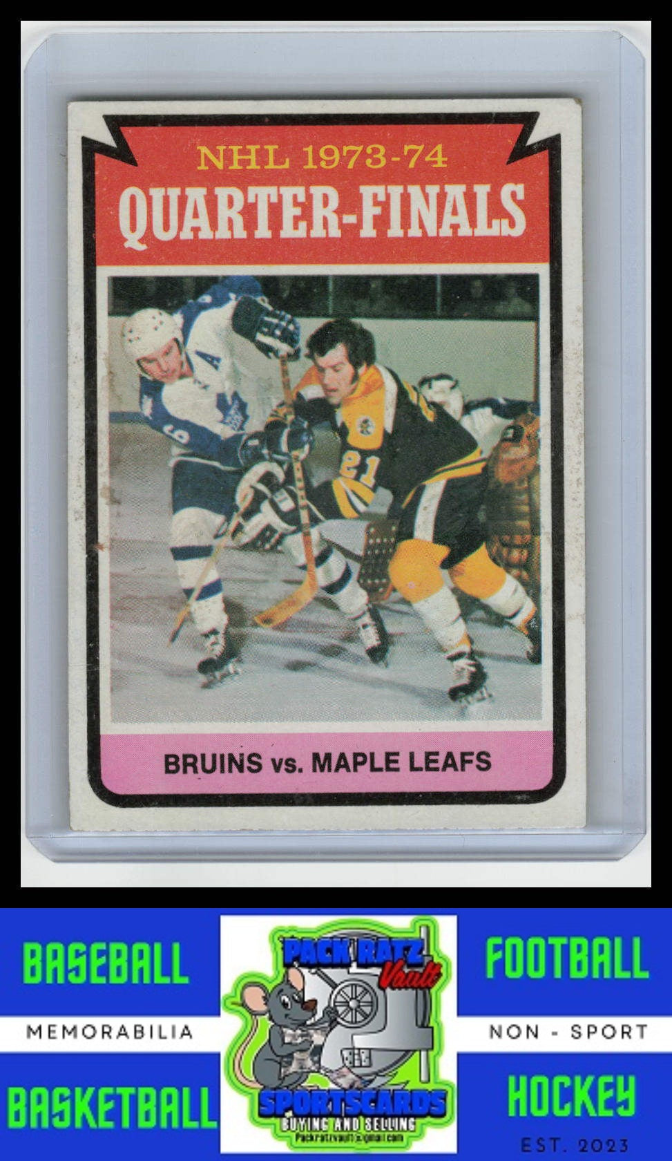 1974 Topps #211 Quarterfinals (Bruins vs. Maple Leafs) VG/EX