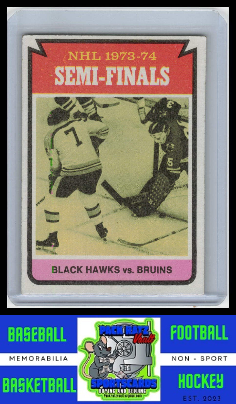 1974 Topps #214 Semifinals (Bruins vs. Blackhawks) VG/EX