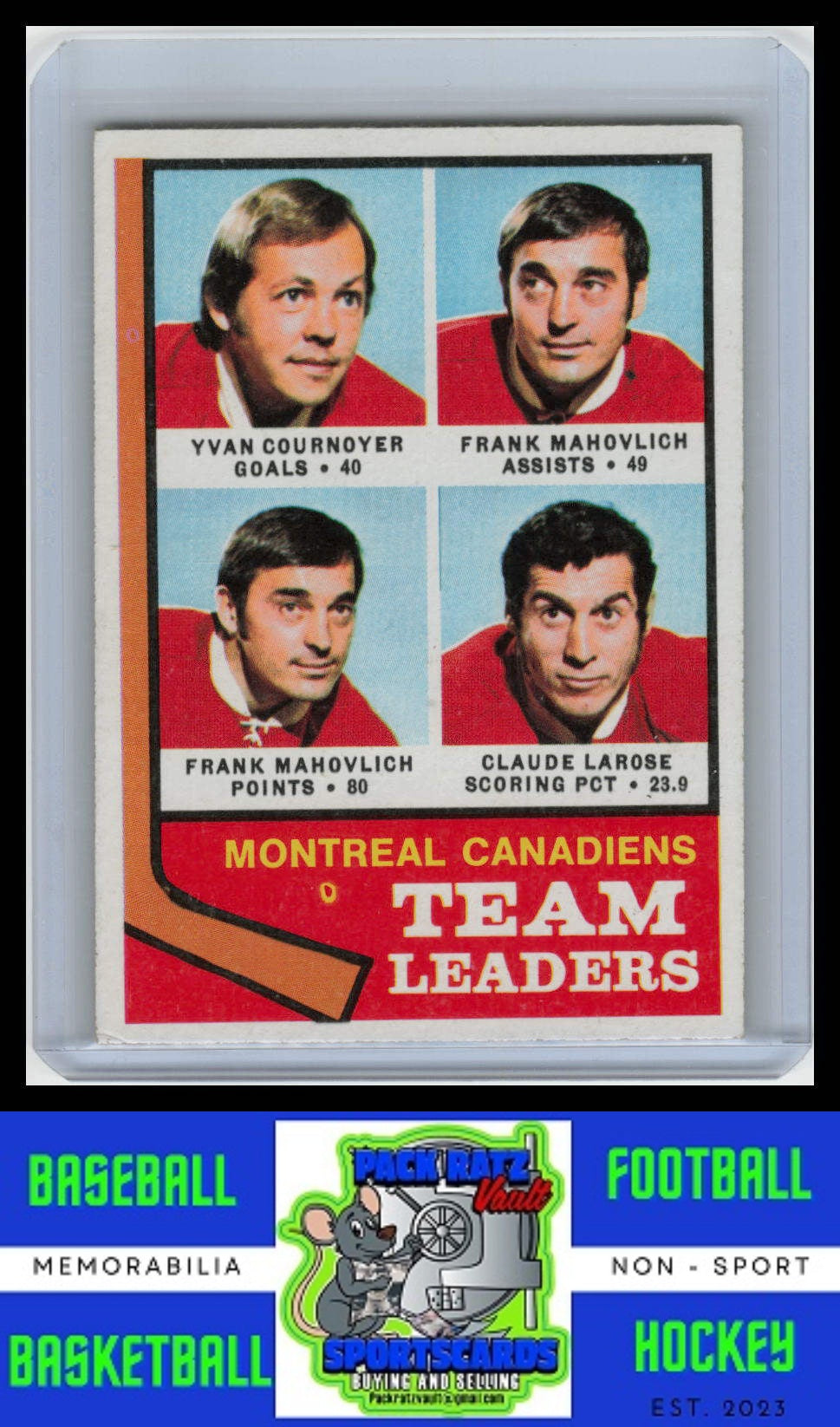 1974 Topps #124 Yvan Cournoyer / Frank Mahovlich / Claude Larose TL EX