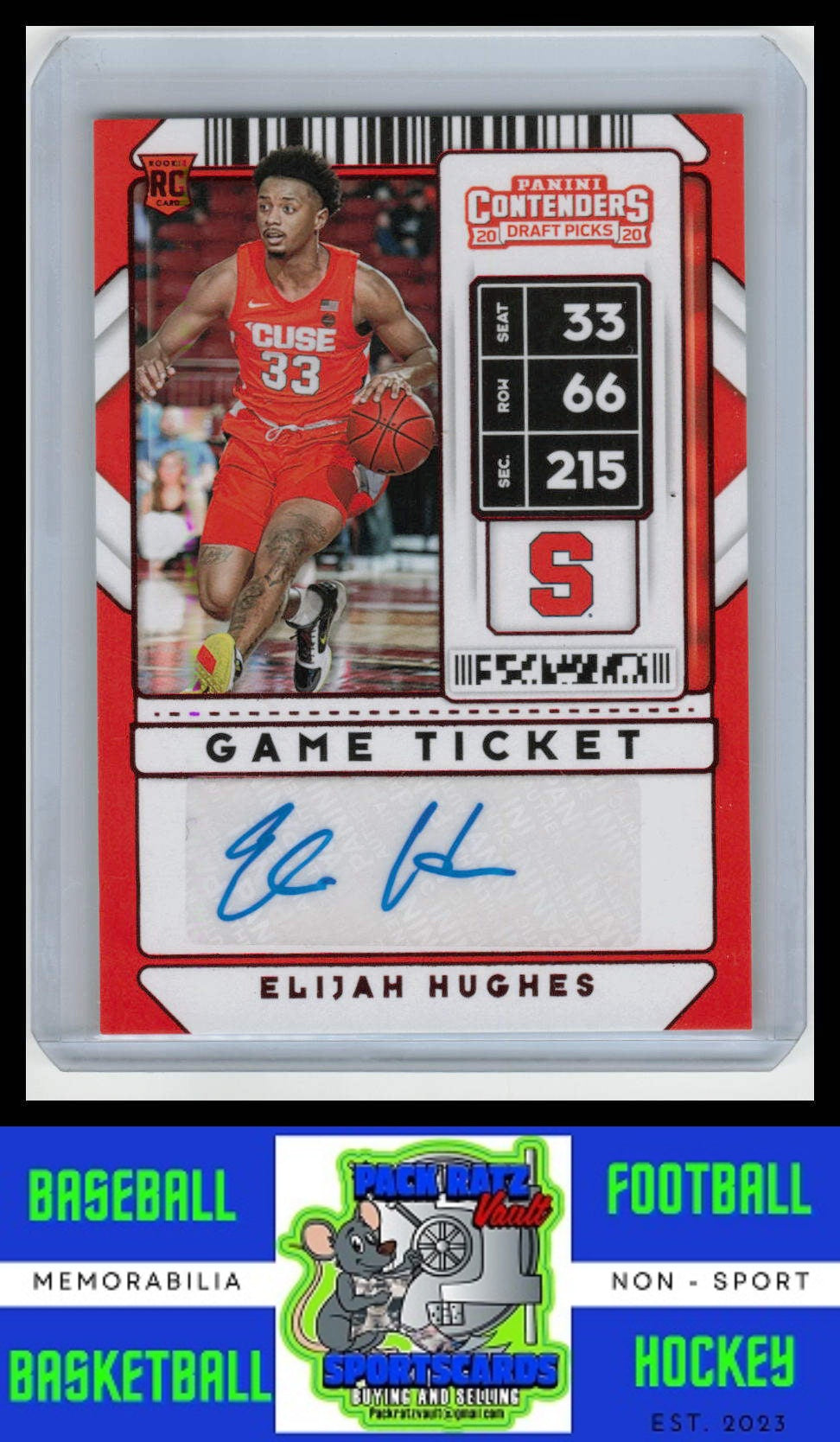 2020 Panini Contenders Draft Picks #89 Elijah Hughes (RC) Auto EX/NM