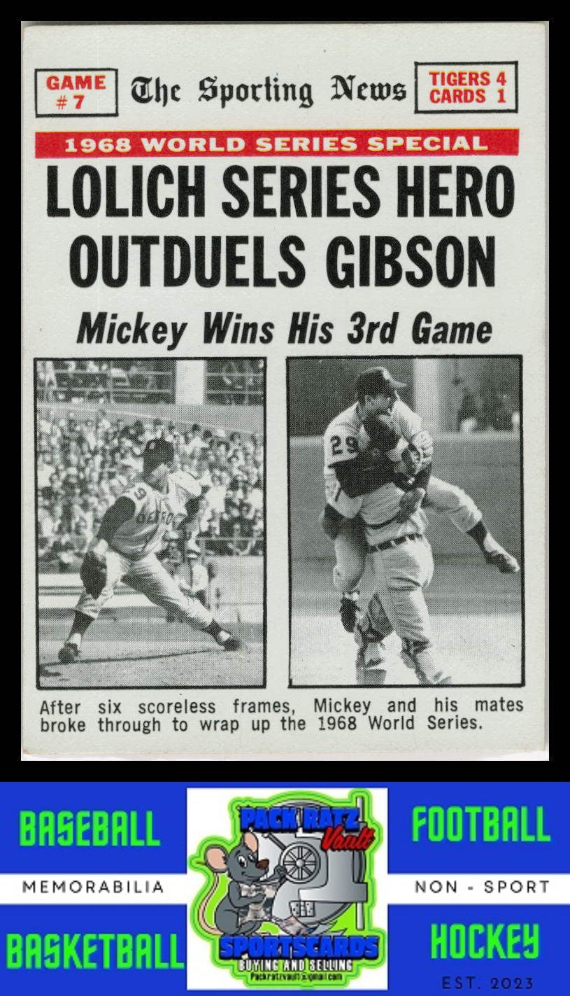 1969 Topps #168 World Series Game 7 - Lolich Series Hero Outduels Gibson WS PSA