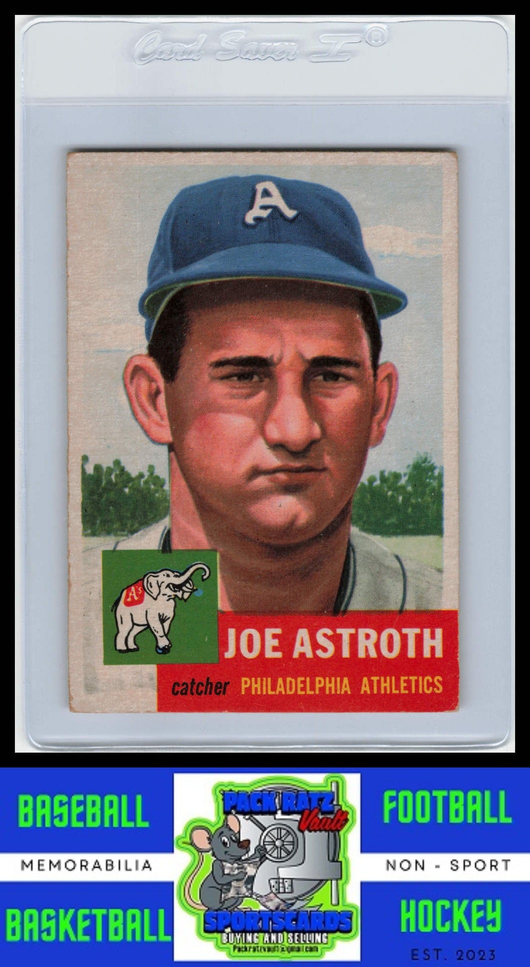 1953 Topps #103b Joe Astroth Bio uses black text EX