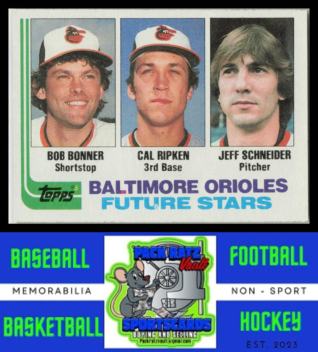 1982 Topps #21 Orioles Future Stars (Bob Bonner / Cal Ripken / Jeff Schneider) FS, RC EX