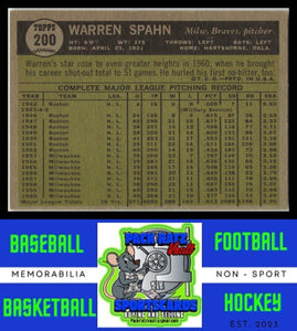 1961 Topps #200 Warren Spahn G / VG / Crease / Surface