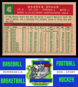 1959 Topps #40 Warren Spahn VG/EX