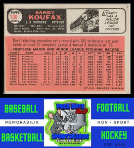 1966 Topps #100 Sandy Koufax VG / Crease Back