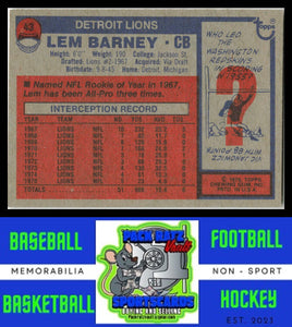 1976 Topps #43 Lem Barney VG+