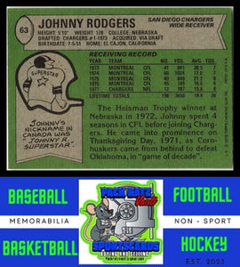 1978 Topps #63 Johnny Rodgers VG+